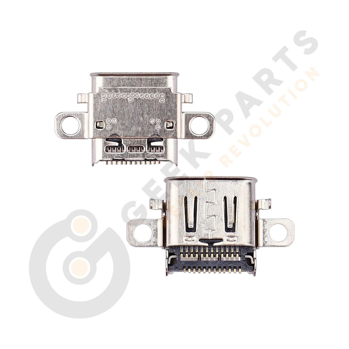 Replacement USB-C charging port for Nintendo Switch OLED motherboard showing double-row pin layout